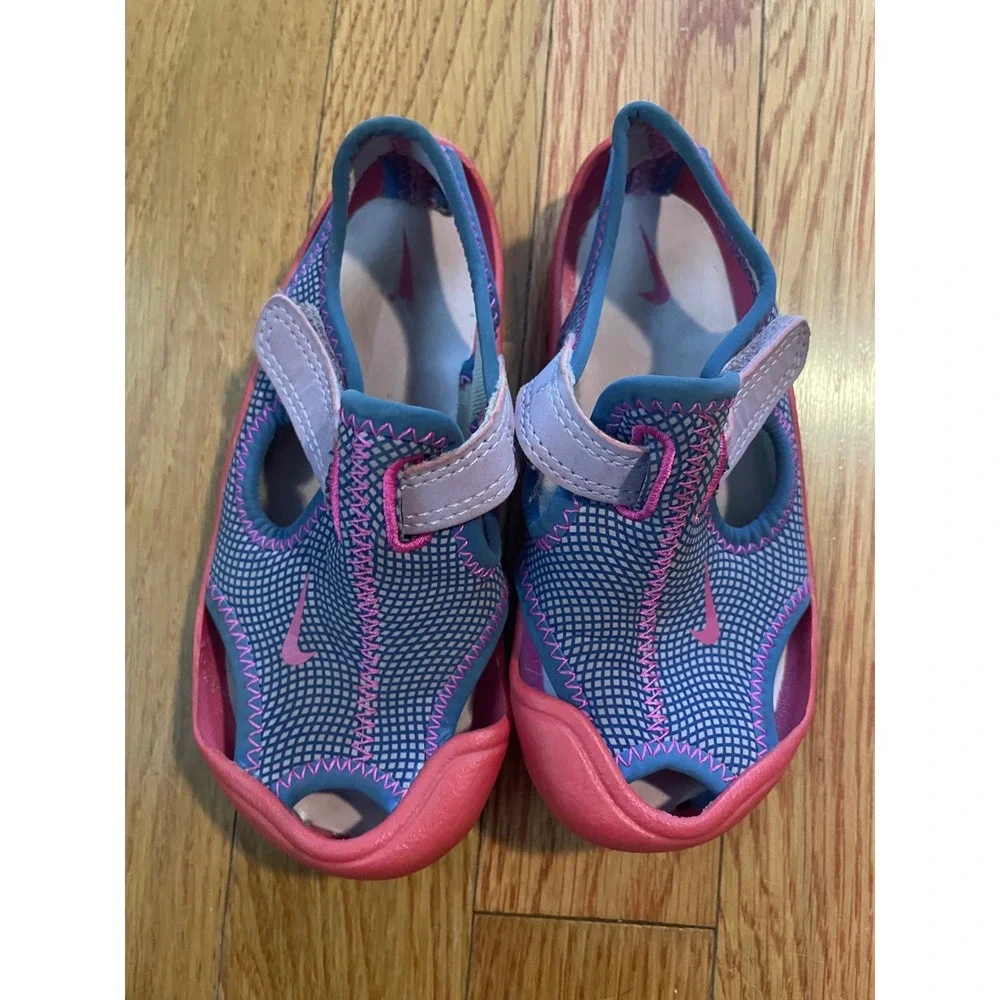 Nike Sunray Protect Kids Water Sandals putple Pink Mesh Hook Loop Straps